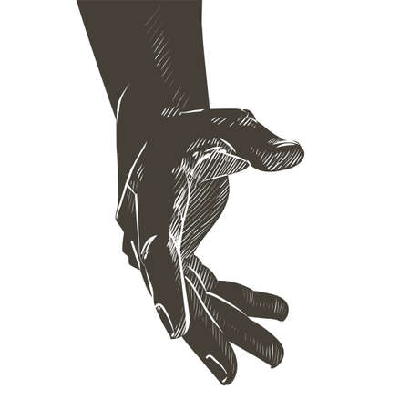 Helping hand concept. Gesture, sign of help and hope. Two hands taking each other. Isolated watercolor, line illustration on white background.のイラスト素材