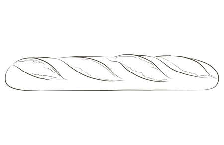 French baguette. Long loaf. Rye whole grain baked bread. Vector sketch realistic line vintage illustration.のイラスト素材