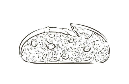 Sliced bread. Slice of a whole wheat bread. Bakery, piece of roasted crouton for sandwich snack. Realistic illustration image.のイラスト素材