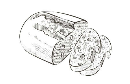 Vector loaf of bread. Rye rounde rustic bread or whole grain baked bread.のイラスト素材