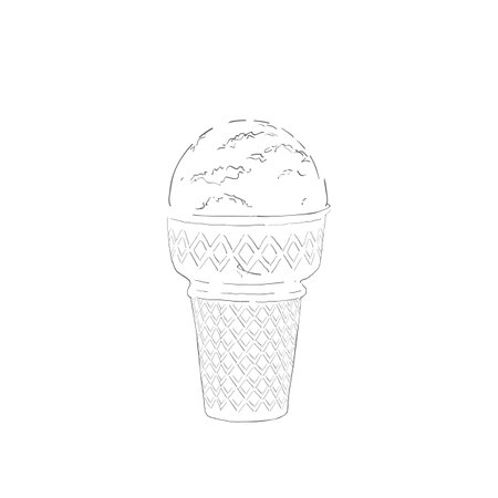 ice-cream scoops in waffle cones with assorted balls of vanilla, citrus, strawberry, mint, chocolate. Vector realistic line illustrationのイラスト素材