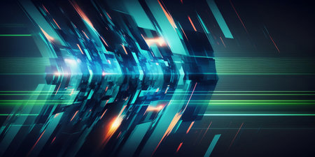 Blue and green geometric shape abstract technology backgroundの素材