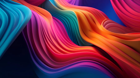 3D colorful and wavy Satin Background. Blue, pink and orange colors.の素材