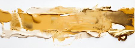 Long golden smear oil paint spot isolated on white backgroundの素材