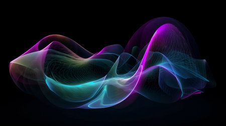wavy and translucent fluid material, with iridescent colors that shift and change depending on the angle of the light.の素材