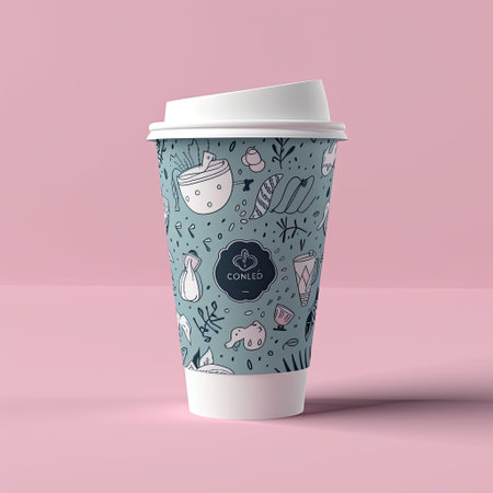 Beautiful cup mockup on pink background with space for copyの素材