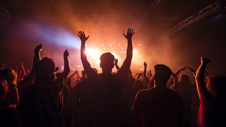 Concert with young people at nightの素材