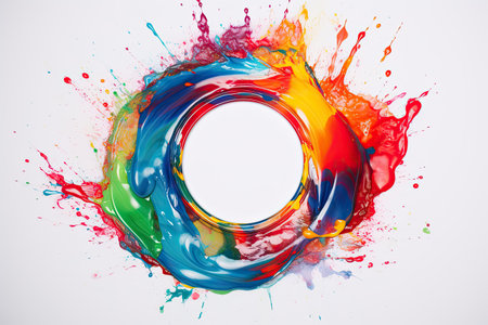 Curved wave colorful paint made with a brush with paint drops with copy spaceの素材