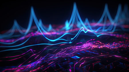 Abstract futuristic background with pink blue neon lines. digital communicationsの素材