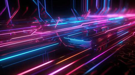 pink blue neon lines background with copy spaceの素材