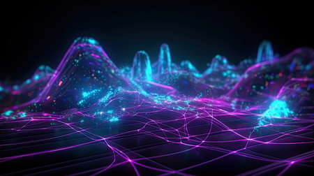 Abstract futuristic background with pink blue neon lines. digital communicationsの素材