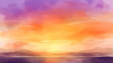Beautiful landscape watercolor background with orange and purple colorsの素材