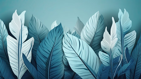 tropical leaves,foliage plant in pastel blue color with space backgroundの素材