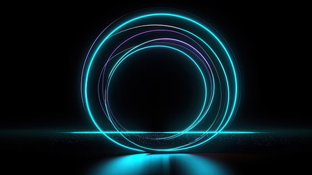 Technology background with a ring of neon blue lightsの素材