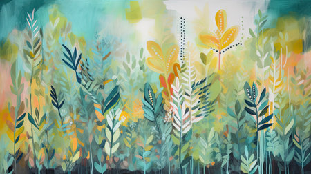 background with abstract elements inspired by the natural world using brushstrokes, organic shapes, and vibrant colorsの素材