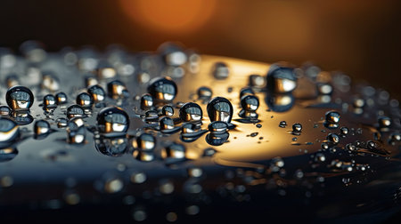 macro photograph of water droplets on a surface with copy spaceの素材