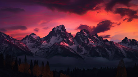 snowy mountain range at sunset with clouds in the sky wallpaperの素材