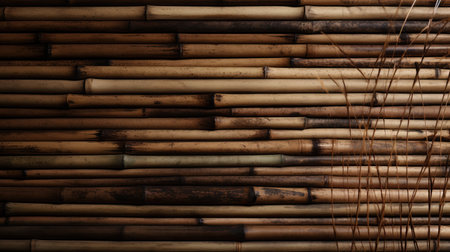 close-up view of a bamboo texture with natural fibers and intricate patternsの素材
