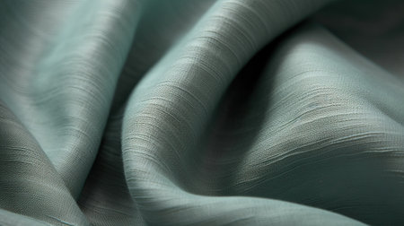 Close up view of green silk with folds backgroundの素材