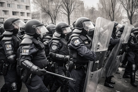 Riot Police handling protesters during demonstrationsの素材