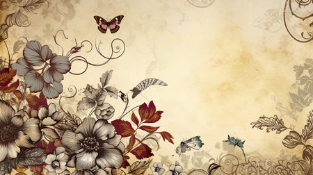 Floral background - Copy space surrounded by intricate bloomsの素材