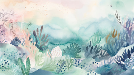 Nature's watercolor canvas - abstract motifs in a serene backgroundの素材
