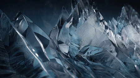 Ice texture with intricate frost patterns on ice backgroundの素材