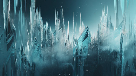 Ice Shapes Background featuring intricate frost patterns and glimmering iciclesの素材