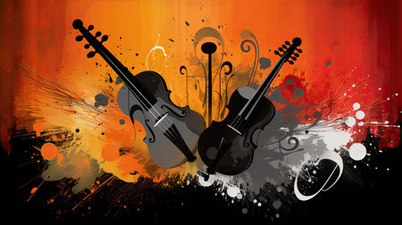 Musical background with fiddles and splashing notesの素材