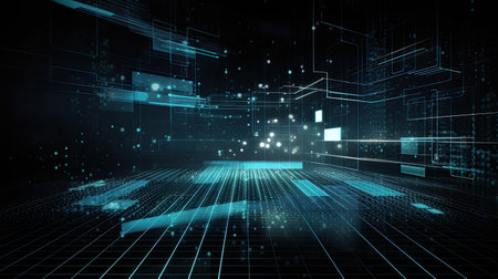 Technological Background with abstract data patterns and digital elementsの素材
