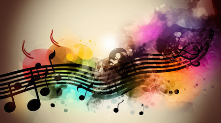 Abstract musical colorful background with staff and copy spaceの素材