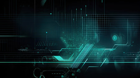 Futuristic and technological Background with green lines and copy spaceの素材