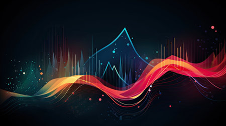 Music Background featuring rhythmic waveforms and vibrant soundwavesの素材