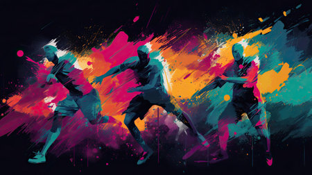 Abstract sport background with the silhouette of three peopleの素材