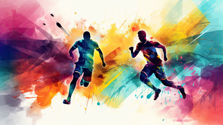 Abstract sport fusion background with energetic motion lines and splashes of colorの素材