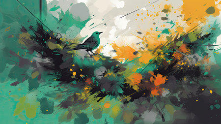 Abstract watercolor painting background with green and orange colorsの素材