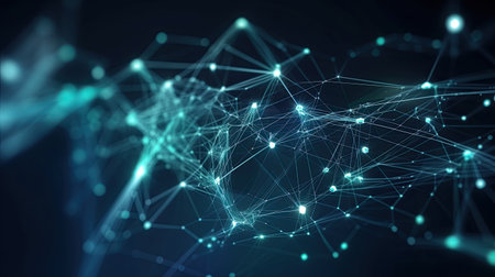 Abstract tech background with lines and nodes interconnectedの素材