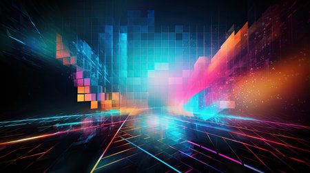 Technological background with lines, geometric shapes and dotsの素材