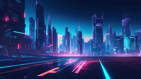 Futuristic cityscape with neon lightsの素材