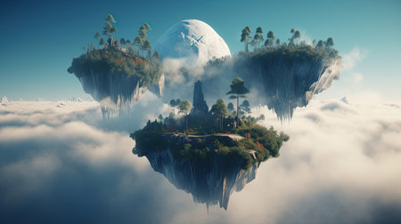 Mystical floating islands in the skyの素材