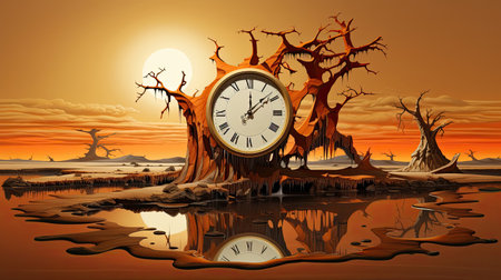 Surreal melting clock landscapeの素材