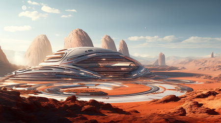 Futuristic racing circuit on a distant planetの素材