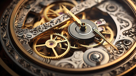 Fine details of a mechanical watch's intricate gearsの素材