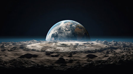 Hyperrealistic view of Earth from the perspective of the Moonの素材