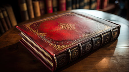 Impeccable rendering of a vintage leather-bound bookの素材