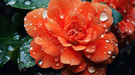 Close-up of water droplets forming on a blooming flowerの素材