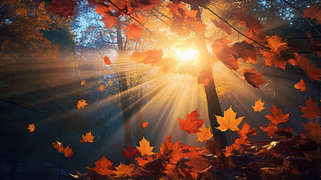 Precise capture of sunlight filtering through autumn leavesの素材
