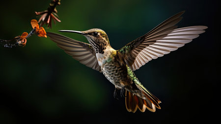 Precise capture of a hummingbird in mid-flightの素材