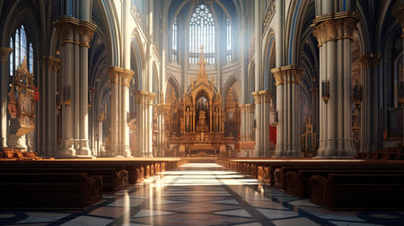 Astonishingly detailed view of a grand cathedral's interiorの素材