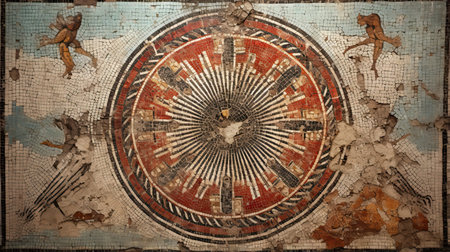 Fine textures of an ancient mosaic on a historical wallの素材